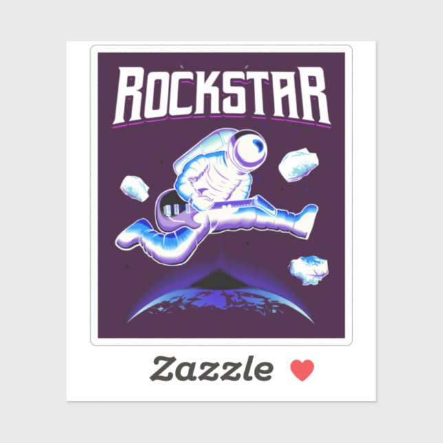 Sticker L'astronaute Rockstar jouant de la guitare dans un (Feuille)