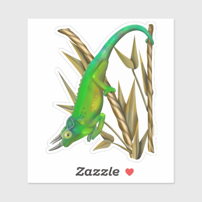 Sticker Le caméléon de Jackson traînant dans le bambou (Feuille)