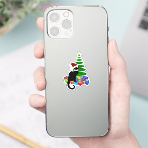 Sticker Le Chat Noir Chapeau de Père Noël Noël