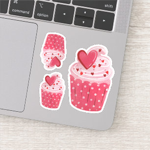 Sticker Le coeur rose mignon du petit gâteau   arrose et