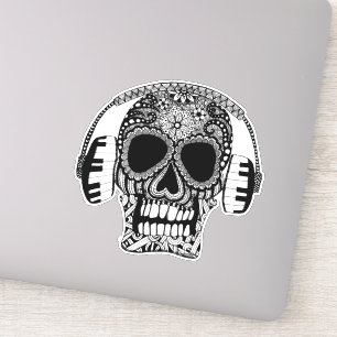 Sticker Le crâne porte un casque DJ Music