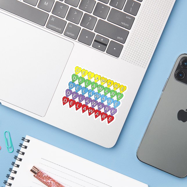 Sticker Le Delaware Rainbow Hearts (Ordinateur portable avec iPhone)