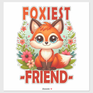 Sticker Le jeu de mot Foxiest Friend. Caricature du chiot 