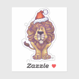 Sticker Le lion mignon dans un chapeau de Père Noël