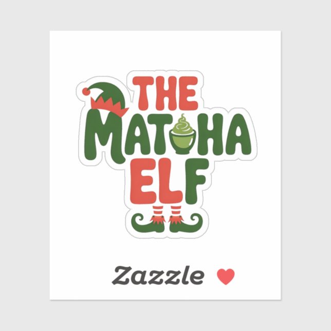 Sticker Le Matcha Elf Drôle Noël Matcha Boisson (Feuille)