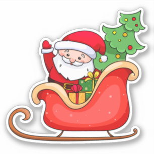 Sticker Le Père Noël en traîneau avec arbre de Noël