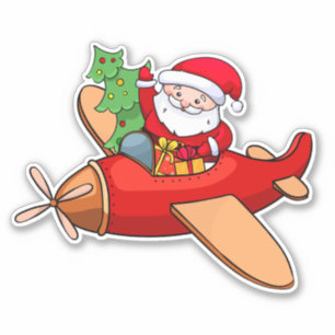 Sticker Le Père Noël vole dans un avion rouge avec des cad