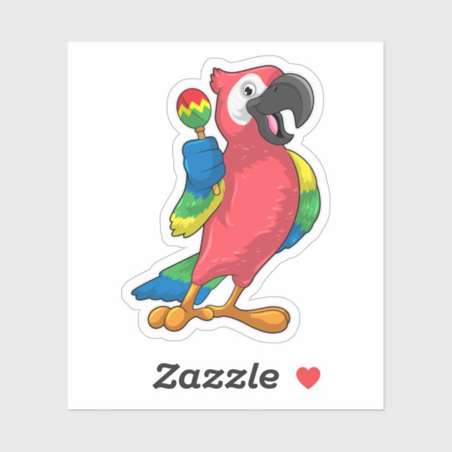 Sticker Le perroquet à la musique avec Maracas (Feuille)