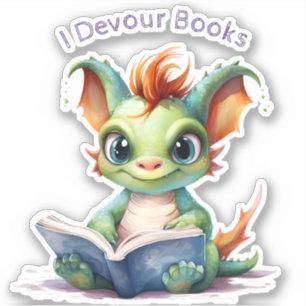 Sticker *~* Lecture Bébé Dragon - I DEVOUR AP88 LIVRES