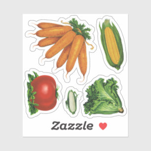 Sticker Légumes Anciens, Carottes, Tomate, Laitue, Maïs