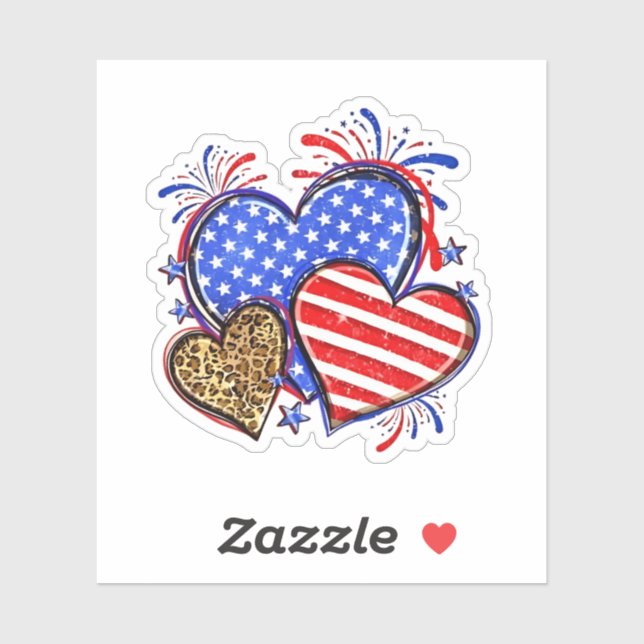 Sticker Leopard American Flag Heart 4 juillet USA (Feuille)