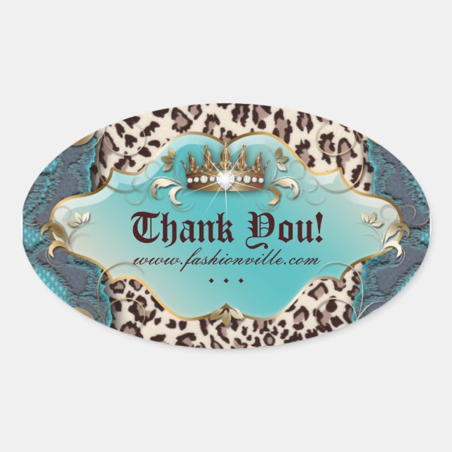 Sticker Leopard de mode Bijoux Couronne Turquoise  (Devant)