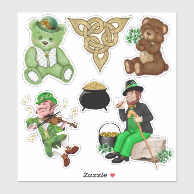 Sticker Leprechauns Et Ours Set De Vinyle Irlandais (Feuille)