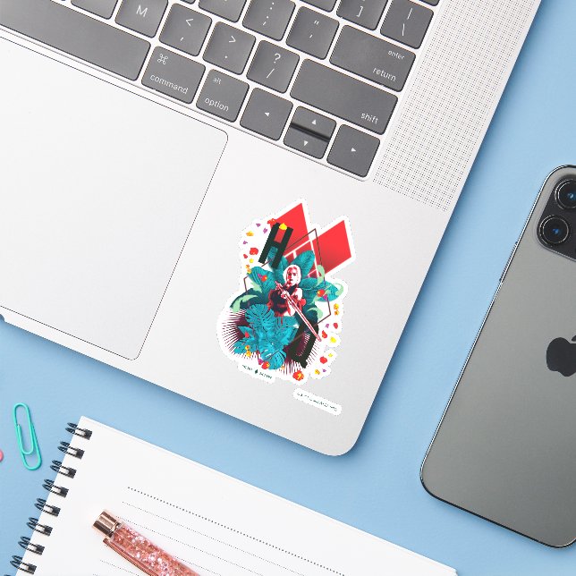 Sticker L'équipe du suicide | Harley Quinn Floral Diamond (Ordinateur portable avec iPhone)