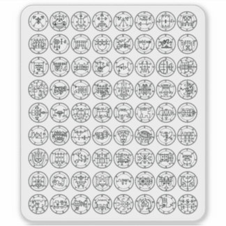 Sticker Les 72 Sigles Démon D'Ars Goetia (noir sur blanc)