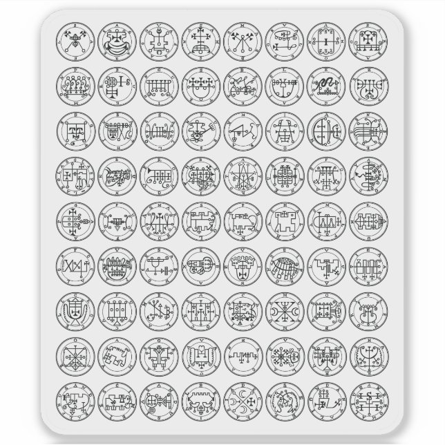 Sticker Les 72 Sigles Démon D'Ars Goetia (noir sur blanc) (Devant)