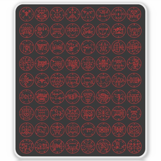Sticker Les 72 Sigles Démons d'Ars Goetia (rouge sur noir) (Devant)