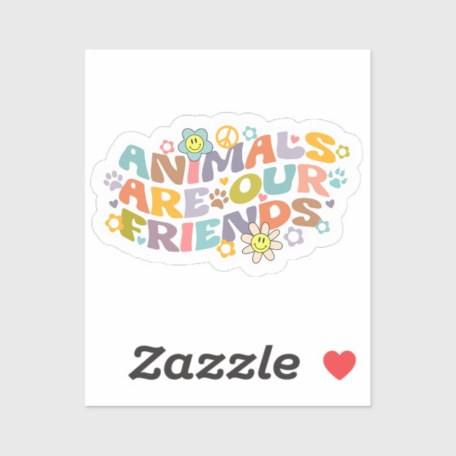 Sticker Les animaux sont nos amis, Retro Vegan (Feuille)