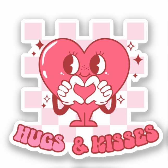 Sticker "Les câlins et les baisers" | Coeur rose mignon et (Recto)