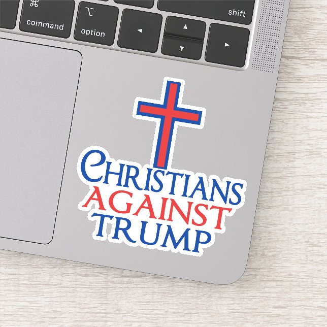 Sticker Les chrétiens contre l'ordinateur portable Trump (Détail)