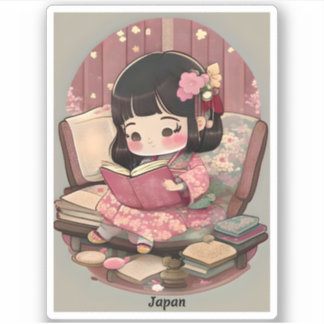 Sticker Les filles du monde de la lecture - Japon