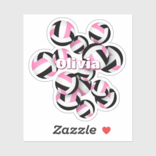 Sticker les filles nomment les volleyballs noirs roses