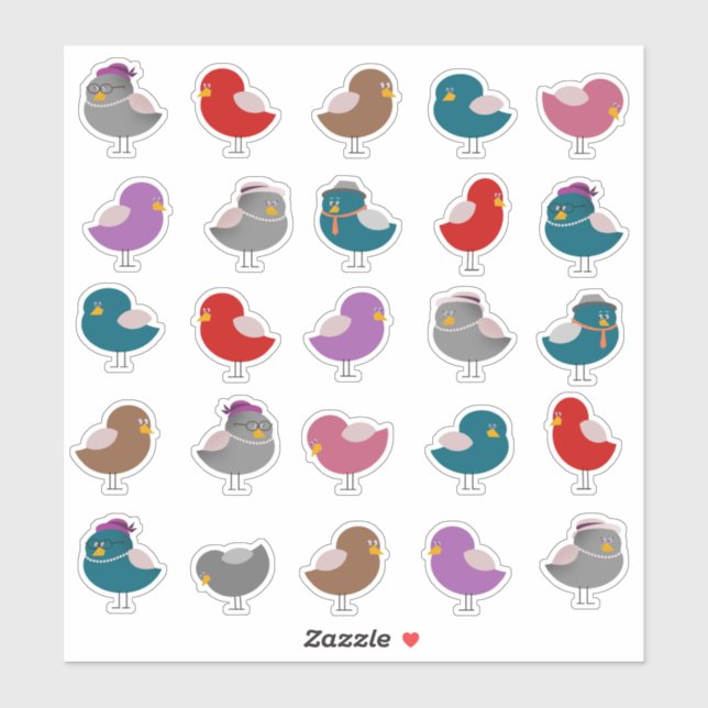 Sticker Les oiseaux mignons (Feuille)