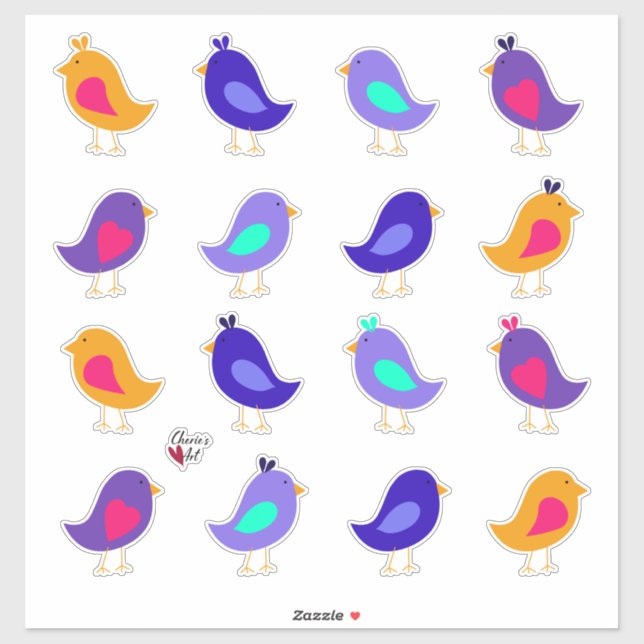 Sticker Les oiseaux mignons et capricieux (Feuille)