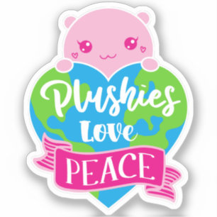 Sticker Les Plushies aiment la paix   Cute Kawaii Coeur Te