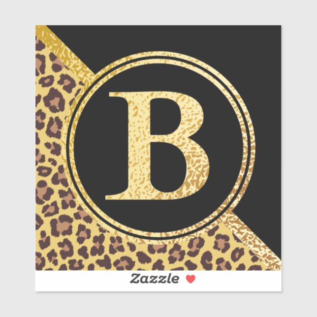 Sticker Letter B Monogram Leopard Print Gold and Black (Feuille)
