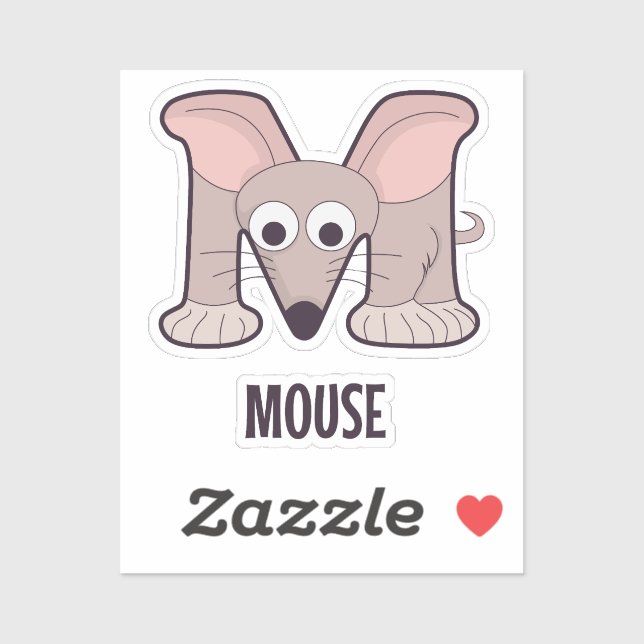 Sticker Lettre alphabet animal - M (souris) (Feuille)