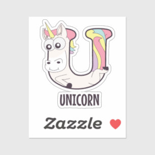 Sticker Lettre alphabet animal - U (Unicorne)