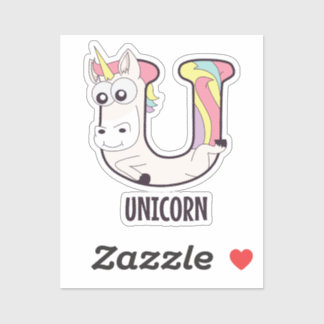 Sticker Lettre alphabet animal - U (Unicorne)