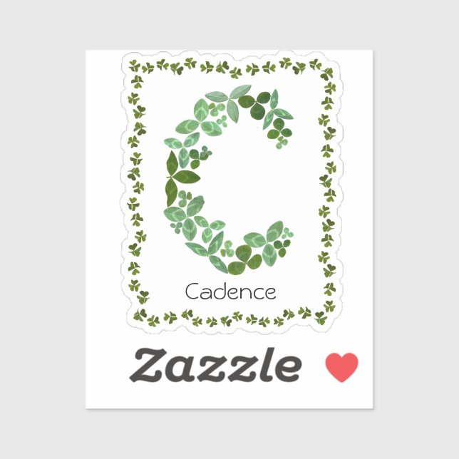 Sticker Lettre C Botanique et feuille vert de trèfle Monog (Feuille)