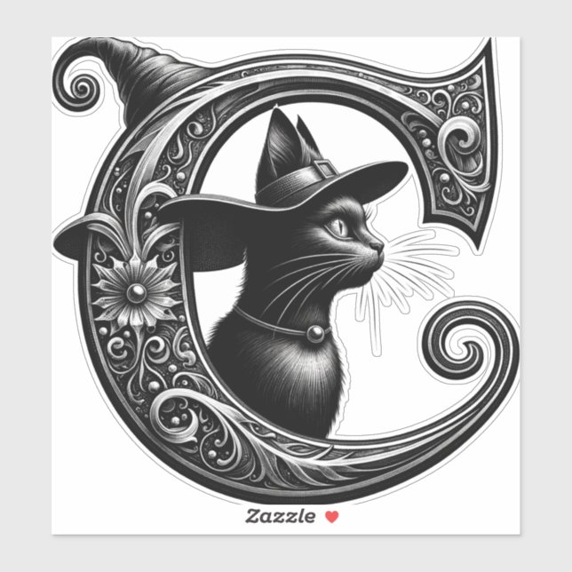STICKER LETTRE CHATON NOIR CHATON CHATON CHATON CHATON CHA (Feuille)
