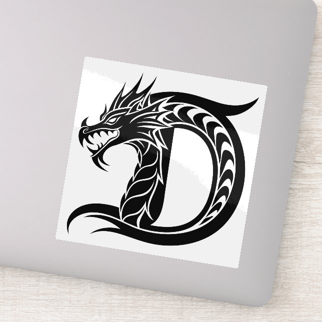 Sticker Lettre D de style dragon, alphabet du dragon, mono (Détail)
