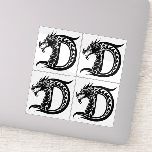 Sticker Lettre D de style dragon, alphabet du dragon, mono