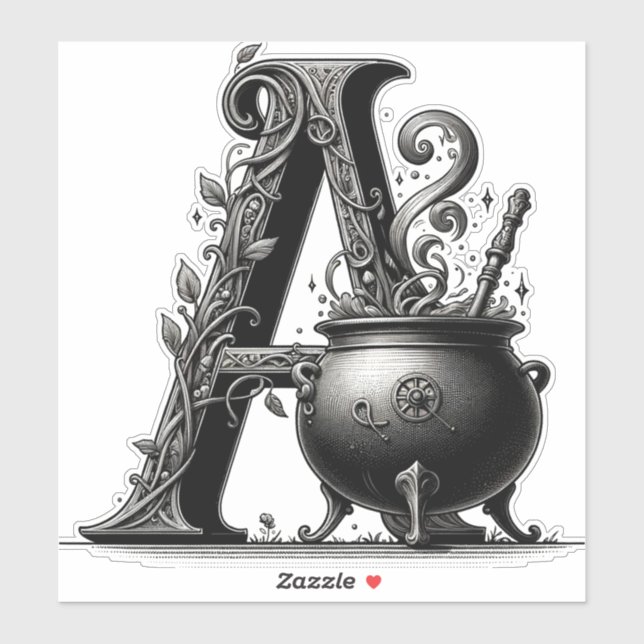 Sticker Lettre de sorcière Cauldron Une initiale personnal (Feuille)