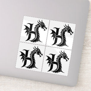 Sticker Lettre de style dragon H, alphabet du dragon, mono