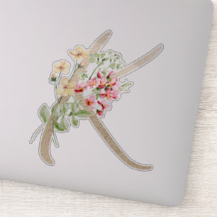 Sticker LETTRE D'OR Faux "K" Aquarelle Fleurs Sauvages