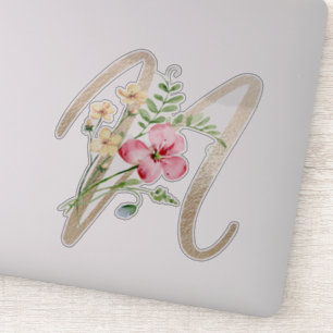 Sticker LETTRE D'OR Faux "N" Aquarelle Fleurs Sauvages