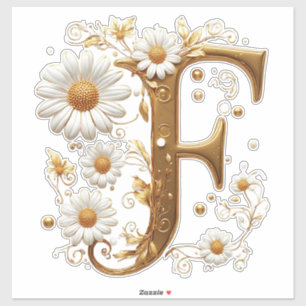 Sticker Lettre dorée élégante F avec embellissements flora