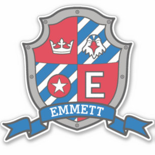 Sticker Lettre E nom personnalisé Emmett chevaliers crête 
