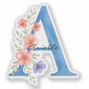 Sticker LETTRE Florale Aquarelle personnalisée Un monogram