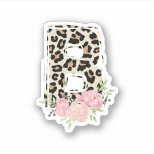 Sticker Lettre florale B Nom initial Leopard Cheetah Impri