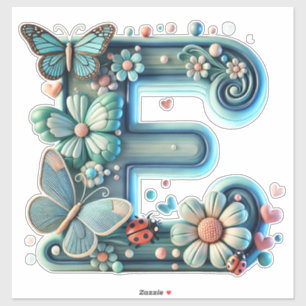Sticker Lettre Florale Élégante E avec Papillons