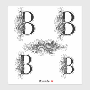 Sticker Lettre florale gravée élégante B de monogramme