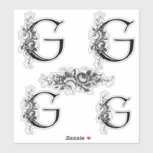 Sticker Lettre florale gravée élégante G de monogramme
