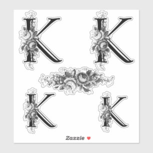 Sticker Lettre florale gravée élégante K de monogramme