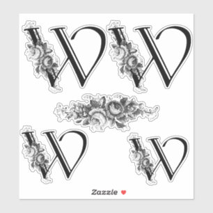 Sticker Lettre florale gravée élégante W de monogramme